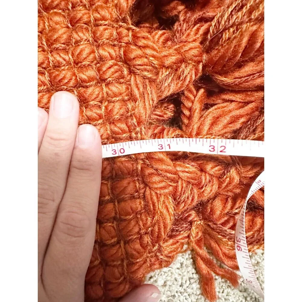 West Elm‎ Textured Woven Throw Blanket Rust Orange Fringe Tassel Boho Modern